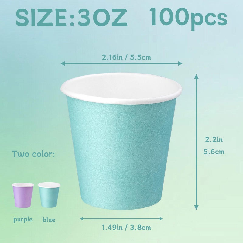 Iuuidu 3 oz Mouthwash Cups  100 Pack Small Paper Cups for Bathroom  Home  Office  Wedding  Travel (Blue and Purple) - Image 1