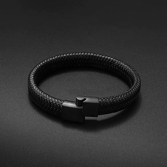 TRIPIN Black Leather Bracelet for Men, Magnetic Clasp, Braided Design, Fashion Accessory - Image 4