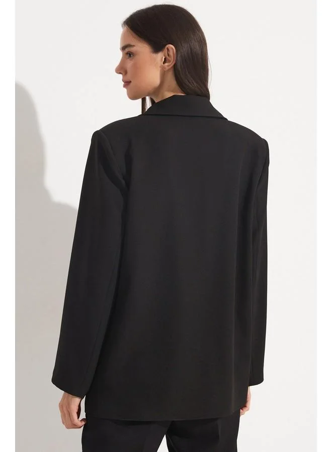 JUNE June Button Detailed Blazer Jacket Black