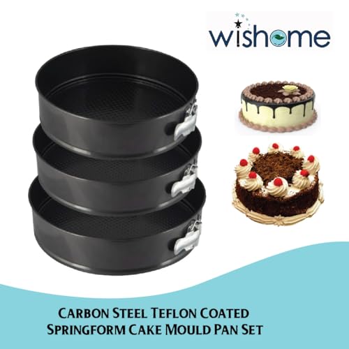 Wishome Round Springform Teflon Coated Carbon Steel Cake Mould For Baking Microwave Oven Otg Dishwasher Safe Freezer Safe - Non-Stick Lockable Cake Tray 3Pc Set (18-20-22 CM) - BK009A,Black - Image 4