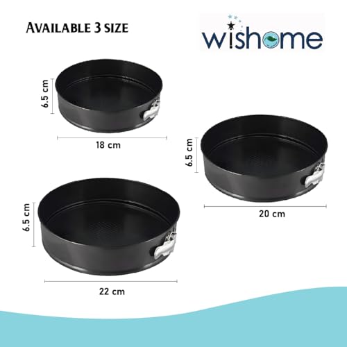 Wishome Round Springform Teflon Coated Carbon Steel Cake Mould For Baking Microwave Oven Otg Dishwasher Safe Freezer Safe - Non-Stick Lockable Cake Tray 3Pc Set (18-20-22 CM) - BK009A,Black - Image 2