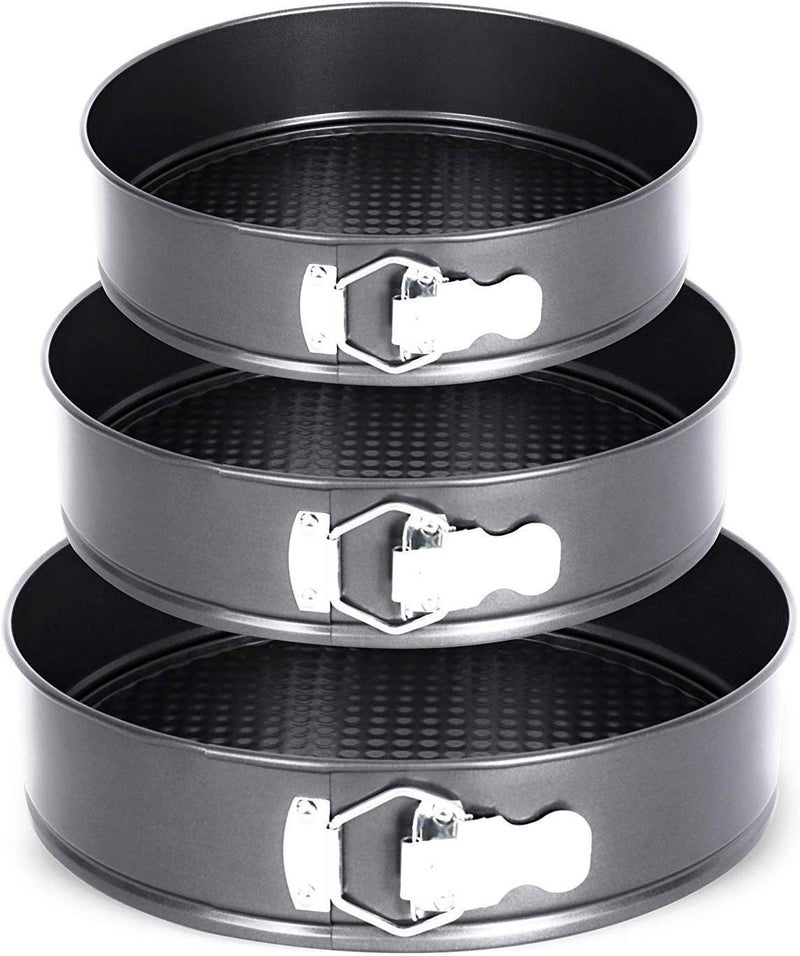 Wishome Round Springform Teflon Coated Carbon Steel Cake Mould For Baking Microwave Oven Otg Dishwasher Safe Freezer Safe - Non-Stick Lockable Cake Tray 3Pc Set (18-20-22 CM) - BK009A,Black - Image 1