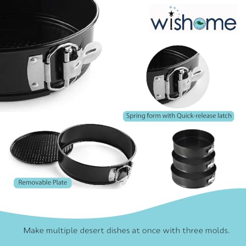 Wishome Round Springform Teflon Coated Carbon Steel Cake Mould For Baking Microwave Oven Otg Dishwasher Safe Freezer Safe - Non-Stick Lockable Cake Tray 3Pc Set (18-20-22 CM) - BK009A,Black - Image 5