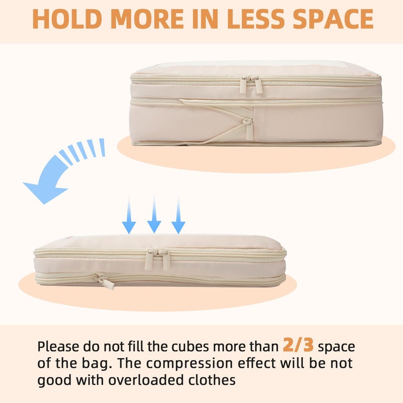 BAGAIL 4 Set/6 Set/8 Set Compression Packing Cubes Travel Accessories Expandable Packing Organizers (Cloth Pattern, 4-Coral) - Image 5