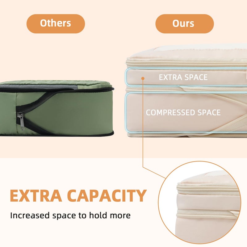 BAGAIL 4 Set/6 Set/8 Set Compression Packing Cubes Travel Accessories Expandable Packing Organizers (Cloth Pattern, 4-Coral) - Image 3