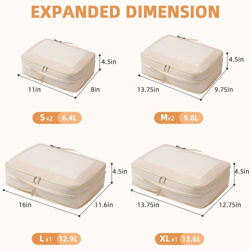 BAGAIL 4 Set/6 Set/8 Set Compression Packing Cubes Travel Accessories Expandable Packing Organizers (Cloth Pattern, 4-Coral) - Image 2