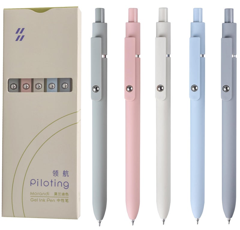 MengRan Gel Ink Pens Set,0.5mm Fine Point Tip,Quick Drying Ink, Cute Fancy Pens for Women Gifts for Women (5 Pcs Morandi-Black Ink) - Image 1
