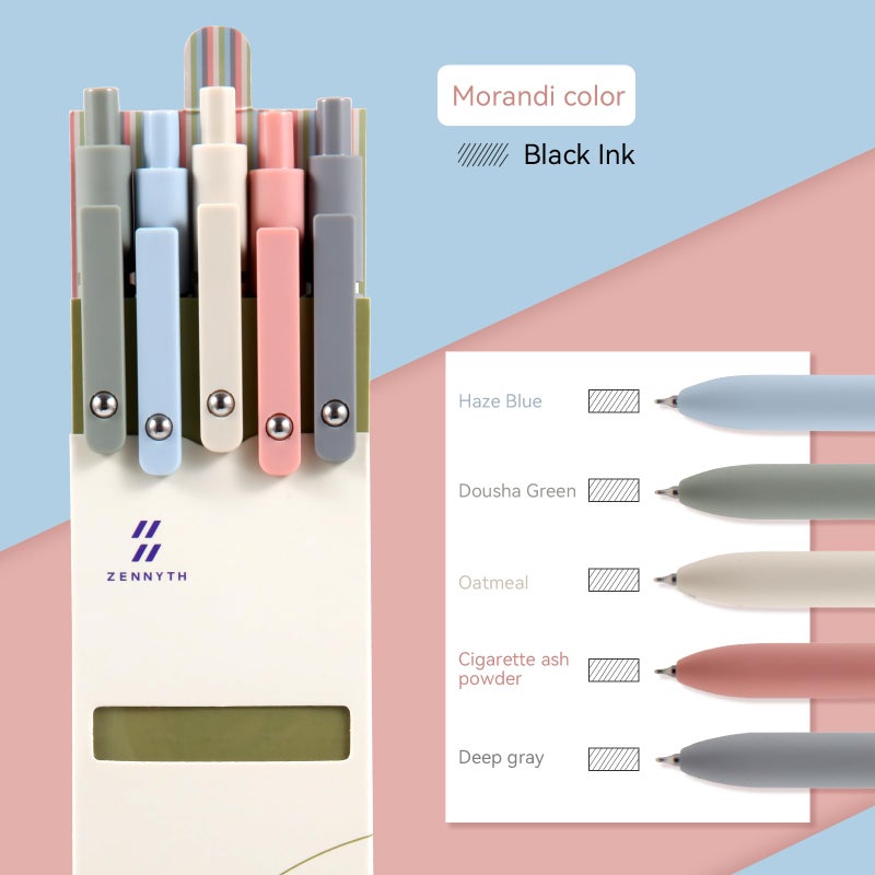 MengRan Gel Ink Pens Set,0.5mm Fine Point Tip,Quick Drying Ink, Cute Fancy Pens for Women Gifts for Women (5 Pcs Morandi-Black Ink) - Image 3