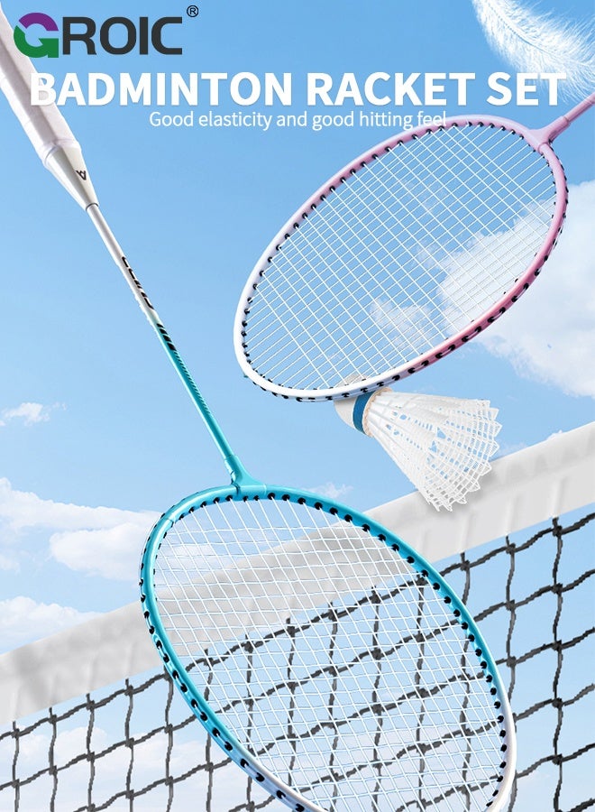 GROIC Badminton Set - 2 Badminton Rackets & 3 Badminton shuttlecocks & Carrying Bag, Professional Graphite Badminton Racket Lightweight & high Performance for Sports (Pink and Blue) - Image 2