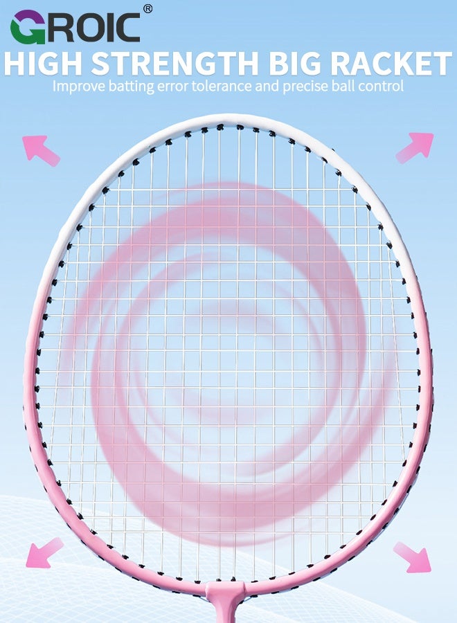 GROIC Badminton Set - 2 Badminton Rackets & 3 Badminton shuttlecocks & Carrying Bag, Professional Graphite Badminton Racket Lightweight & high Performance for Sports (Pink and Blue) - Image 4
