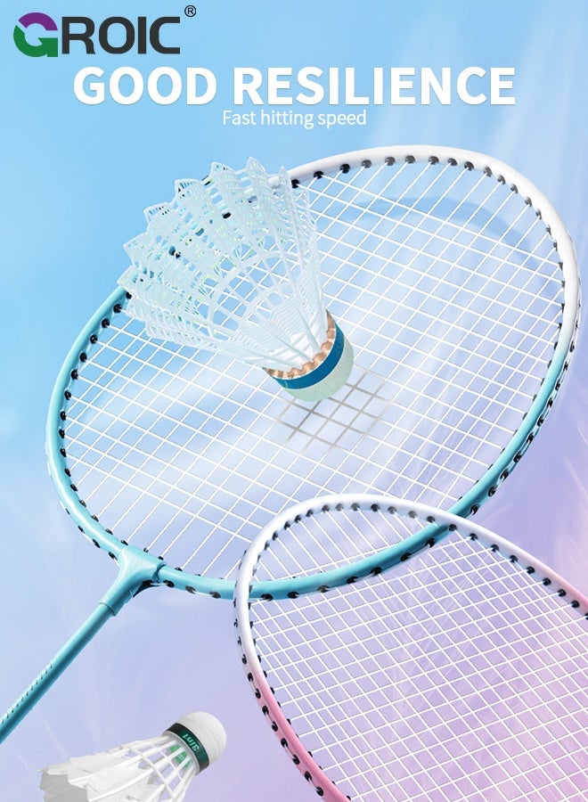 GROIC Badminton Set - 2 Badminton Rackets & 3 Badminton shuttlecocks & Carrying Bag, Professional Graphite Badminton Racket Lightweight & high Performance for Sports (Pink and Blue) - Image 3