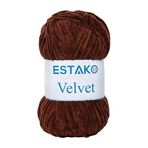 Estako Velvet Chenille Blanket amigurumi Yarn for Crocheting and Knitting Super Bulky 100 gr (132 yds) (1410 - Brown) - Image 1