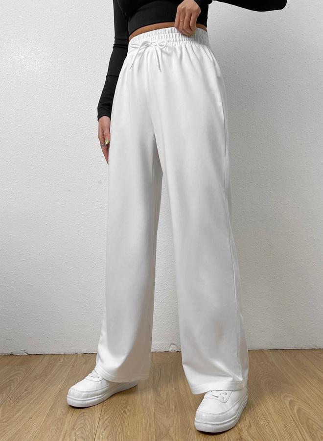 Take Two Women White Drawstring Elastic Waist Pants - Image 1