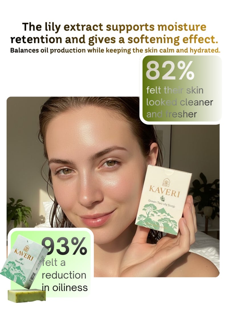 KAVERI Natural Green Tea Lily Handmade Soap Bar – Refreshing Cold-Processed Cleanser with Green Tea & Lily Extracts for Clear Healthy Skin 110 g - Image 4