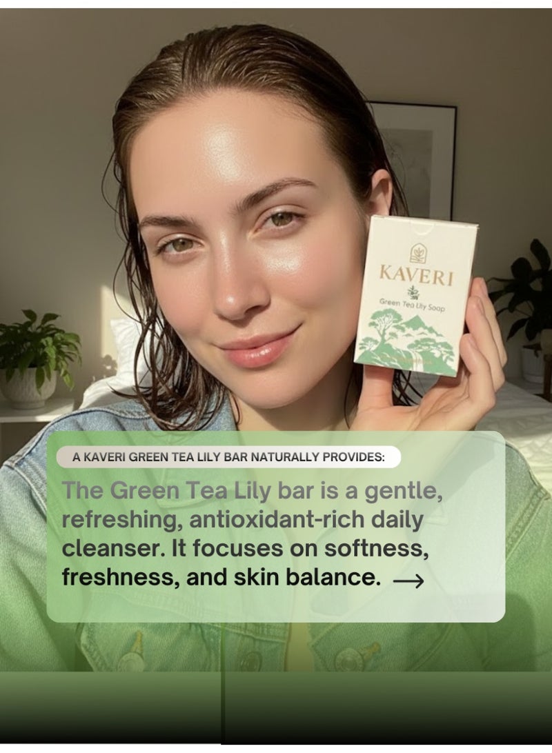 KAVERI Natural Green Tea Lily Handmade Soap Bar – Refreshing Cold-Processed Cleanser with Green Tea & Lily Extracts for Clear Healthy Skin 110 g - Image 3