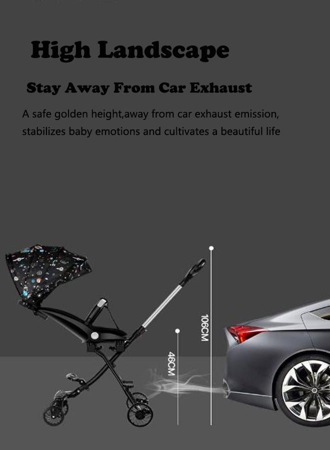 عربة أطفال ، عربة أطفال ذات أربع عجلات قابلة للطي ، عربة أطفال قابلة للطي بخفة وسهولة ، مناسبة ل 1-5 سنوات من العمر قطعة أثرية مساعدة للأطفال ذات المناظر الطبيعية العالية (أسود) - Image 4