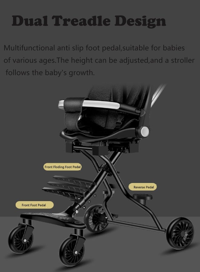 عربة أطفال ، عربة أطفال ذات أربع عجلات قابلة للطي ، عربة أطفال قابلة للطي بخفة وسهولة ، مناسبة ل 1-5 سنوات من العمر قطعة أثرية مساعدة للأطفال ذات المناظر الطبيعية العالية (أسود) - Image 3