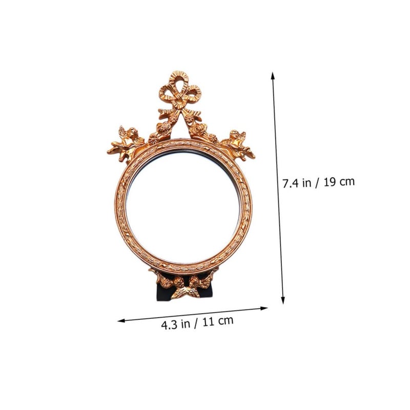 Vintage Handheld Makeup Mirror with Rose Pattern for Home and Salon Desktop Dressing - Image 3