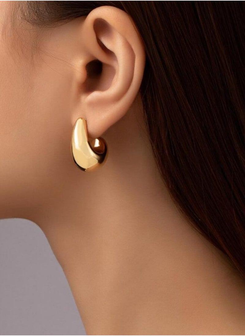 Generic - 1pair Simple & Luxurious Gold-Tone Curved Earrings - Image 1
