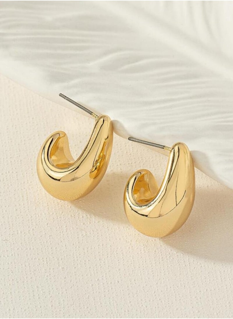 Generic - 1pair Simple & Luxurious Gold-Tone Curved Earrings - Image 1