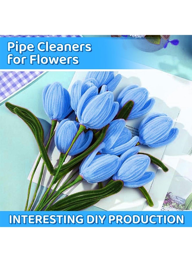 Lemon Rose Pipe Cleaners for Craft, Tulip Pipe Cleaners for Craft, 30cm Green and Blue Pipe Cleaners, Fuzzy Sticks Craft Supplies, Chenille Stems with Flower Pole, Flower Core & Gardening Tape, Arts & Crafts for DIY(8 Flowers) - Image 3