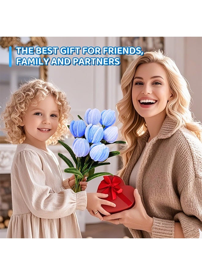 Lemon Rose Pipe Cleaners for Craft, Tulip Pipe Cleaners for Craft, 30cm Green and Blue Pipe Cleaners, Fuzzy Sticks Craft Supplies, Chenille Stems with Flower Pole, Flower Core & Gardening Tape, Arts & Crafts for DIY(8 Flowers) - Image 4