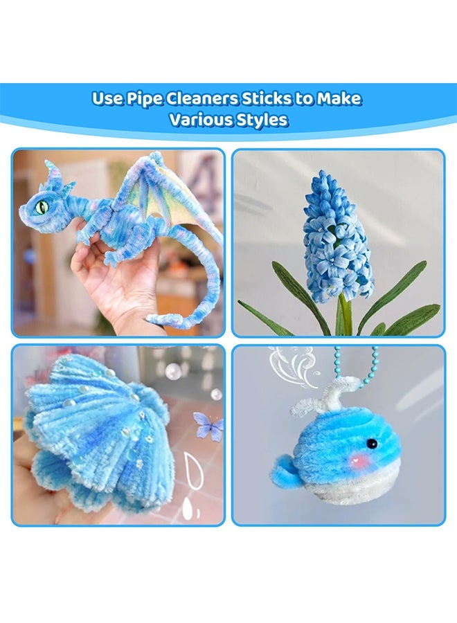 Lemon Rose Pipe Cleaners for Craft, Tulip Pipe Cleaners for Craft, 30cm Green and Blue Pipe Cleaners, Fuzzy Sticks Craft Supplies, Chenille Stems with Flower Pole, Flower Core & Gardening Tape, Arts & Crafts for DIY(8 Flowers) - Image 5