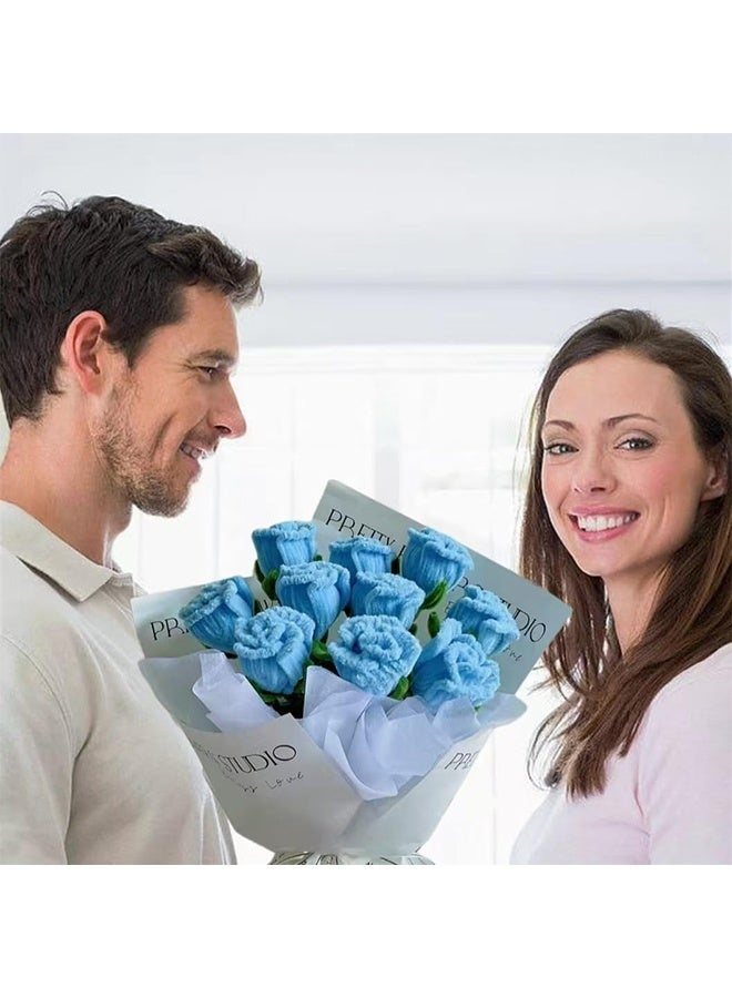 Lemon Rose Pipe Cleaners for Craft, Tulip Pipe Cleaners for Craft, 30cm Green and Blue Pipe Cleaners, Fuzzy Sticks Craft Supplies, Chenille Stems with Flower Pole, Flower Core & Gardening Tape, Arts & Crafts for DIY(8 Flowers) - Image 2