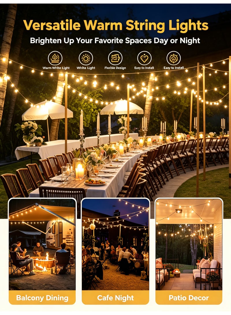 jaexest Solar Outdoor Fairy String Lights 10 M (32.8 Ft) 15 ST38 LED Bulbs 40 cm (15.7 Inch) Bulb Spacing Warm White IP65 Waterproof with Remote Control Solar and USB Charging 4 Light Modes for Garden Holiday Decoration - Image 5