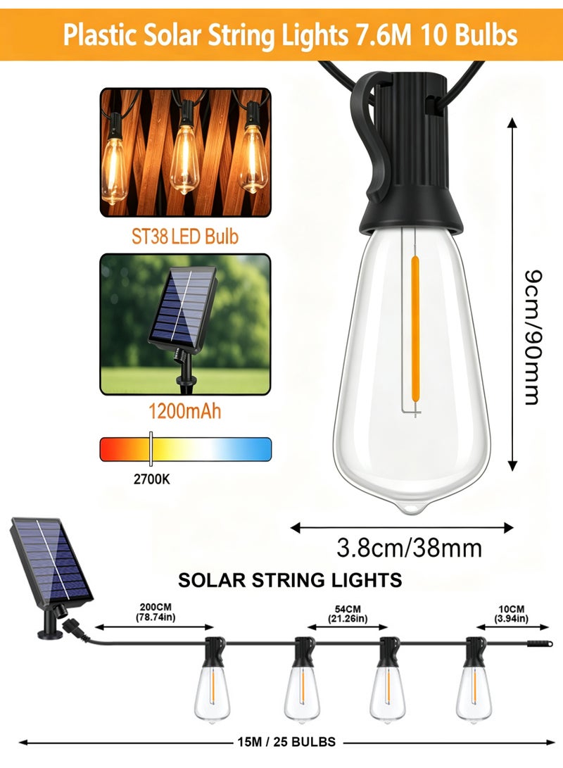 jaexest Solar Outdoor Fairy String Lights 10 M (32.8 Ft) 15 ST38 LED Bulbs 40 cm (15.7 Inch) Bulb Spacing Warm White IP65 Waterproof with Remote Control Solar and USB Charging 4 Light Modes for Garden Holiday Decoration - Image 4