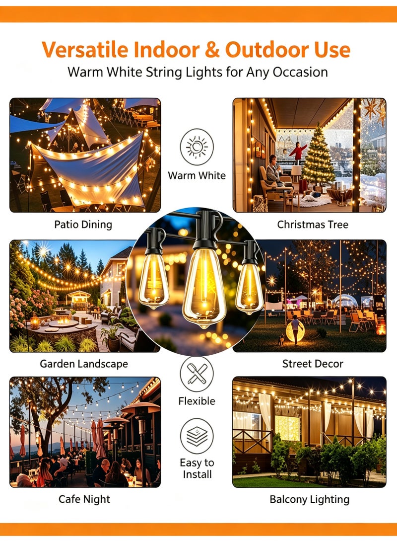 jaexest Solar Outdoor Fairy String Lights 10 M (32.8 Ft) 15 ST38 LED Bulbs 40 cm (15.7 Inch) Bulb Spacing Warm White IP65 Waterproof with Remote Control Solar and USB Charging 4 Light Modes for Garden Holiday Decoration - Image 3