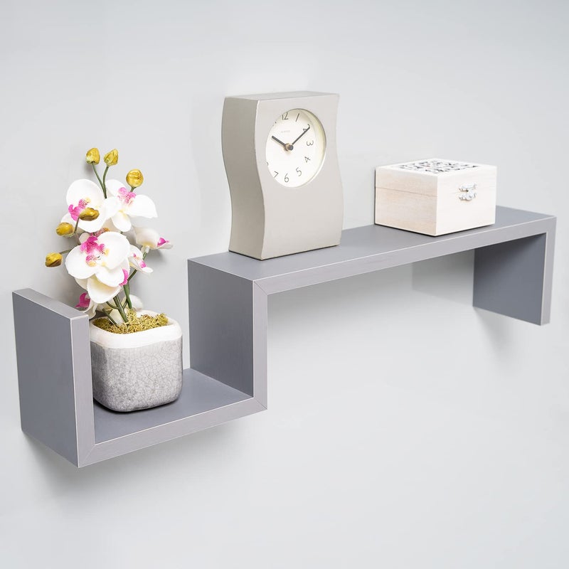 Gatton Design Floating Shelves | Grey | Wall Mounted S Shape Design | Shelves for Wall | Wall Shelves for Bedroom, Living Room, Bathroom & Kitchen | Floating Shelf | Preassembled Decor Wall Shelf - Image 2