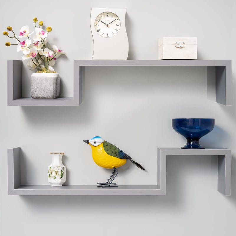 Gatton Design Floating Shelves | Grey | Wall Mounted S Shape Design | Shelves for Wall | Wall Shelves for Bedroom, Living Room, Bathroom & Kitchen | Floating Shelf | Preassembled Decor Wall Shelf - Image 1