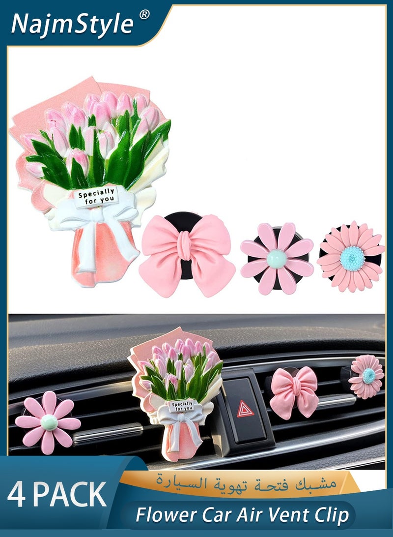 NajmStyle Car Flowers for Vents, 4 PCS Car Vent Air Freshener Clips, Car Decoration Car Aromatherapy Diffuser, Charm Cute Car Accessories Interior for Women and Girls, Car Decoration Flower - Image 1