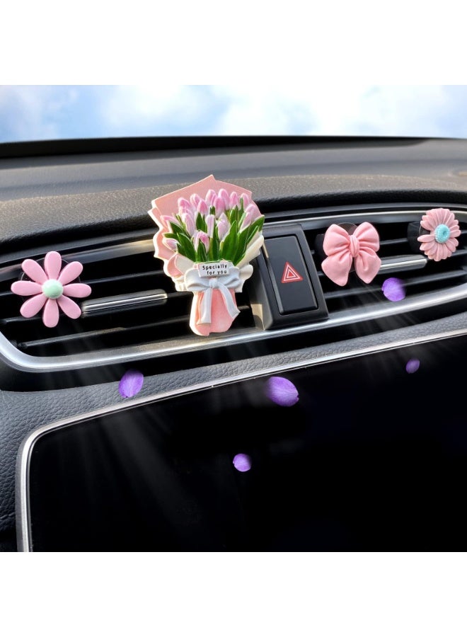 NajmStyle Car Flowers for Vents, 4 PCS Car Vent Air Freshener Clips, Car Decoration Car Aromatherapy Diffuser, Charm Cute Car Accessories Interior for Women and Girls, Car Decoration Flower - Image 4