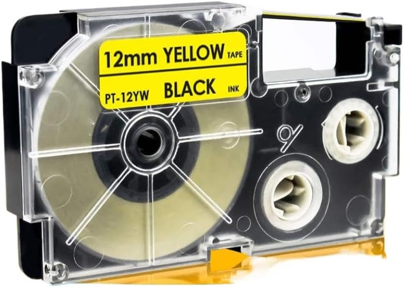 18 Color Compatible Label Tape XR12WE XR-12X 6mm 9mm 12mm for KL-120 Printer Works with XR-12WE XR12BU XR12RD XR12YW XR12GN(Black on Yellow)