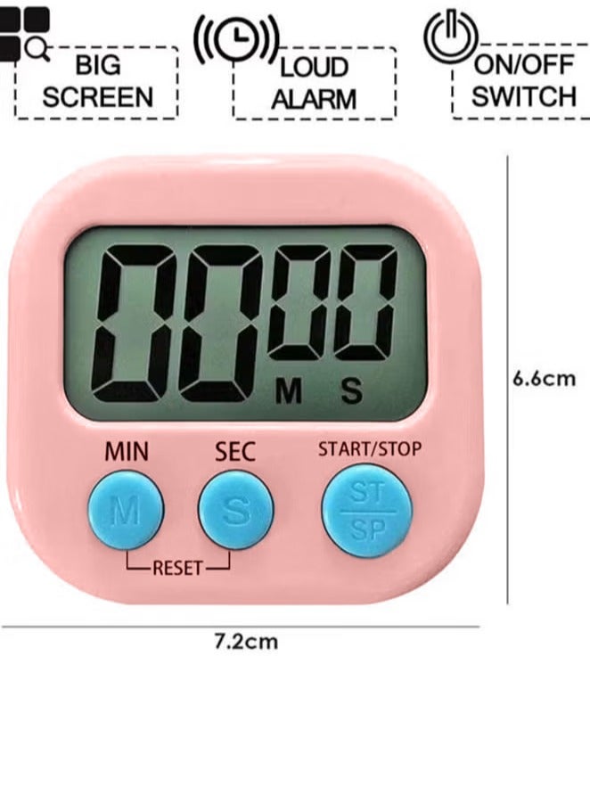 Digital Kitchen Timer for Cooking Big Digits Loud Alarm Magnetic Backing Stand Cooking Timers for Baking Pink - Image 2