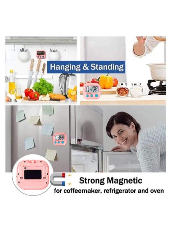 Digital Kitchen Timer for Cooking Big Digits Loud Alarm Magnetic Backing Stand Cooking Timers for Baking Pink - Image 4