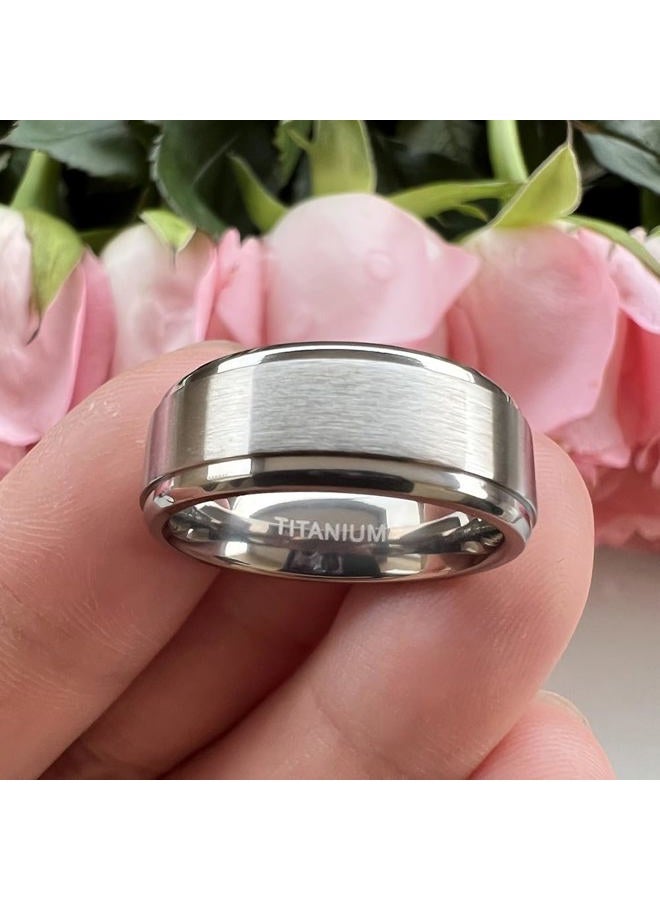 TUTISS 8mm Titanium Rings for Men Women Engagement Wedding Bands Matte Finish Stepped Beveled Edges Comfort Fit Size 9.5 - Image 3