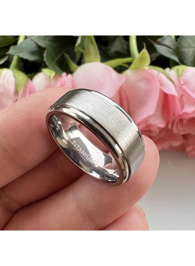 TUTISS 8mm Titanium Rings for Men Women Engagement Wedding Bands Matte Finish Stepped Beveled Edges Comfort Fit Size 9.5 - Image 2