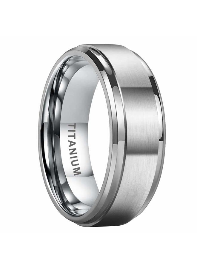 TUTISS 8mm Titanium Rings for Men Women Engagement Wedding Bands Matte Finish Stepped Beveled Edges Comfort Fit Size 9.5 - Image 1