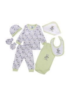 Babies Basic 7 Piece Unisex 100% Cotton Gift Set Include Bib, Blanket, Mitten, Cap, Romper, Top And Bottom Set  - Image 5