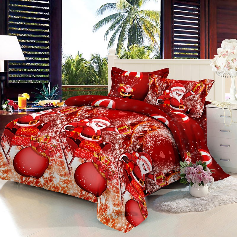 Christmas Santa Bedding Set Polyester 3D Printed Duvet Cover + 2pcs Pillowcases + Bed Sheet Set Christmas Bedroom Decorations--Queen Size - Image 1