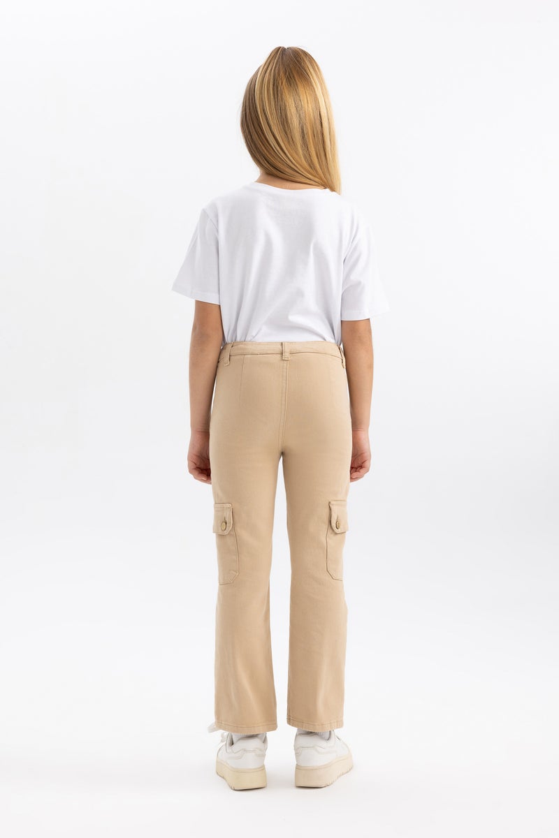 DeFacto Beige Girl Girl Cargo Fit Flare Leg Cotton Trousers Casual - Image 4