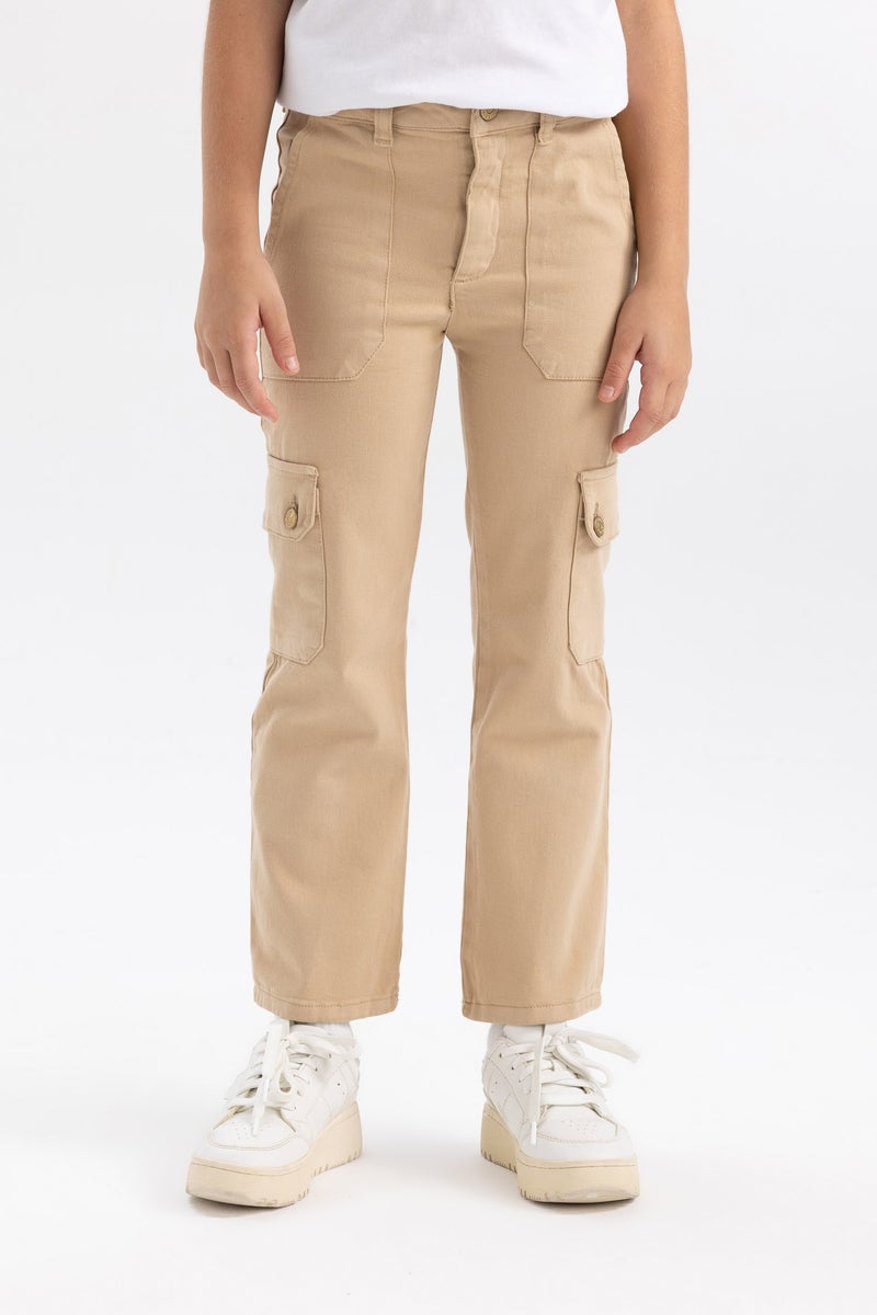 DeFacto Beige Girl Girl Cargo Fit Flare Leg Cotton Trousers Casual - Image 3