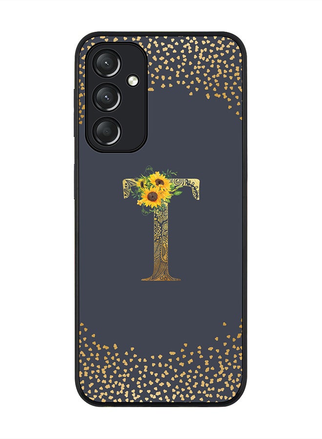 Stylizedd Rugged Black edge case for Samsung Galaxy A05s, Slim fit Thin Cover- Custom Monogram Initial Letter Floral Pattern Alphabet-T  (Grey ) - Image 1