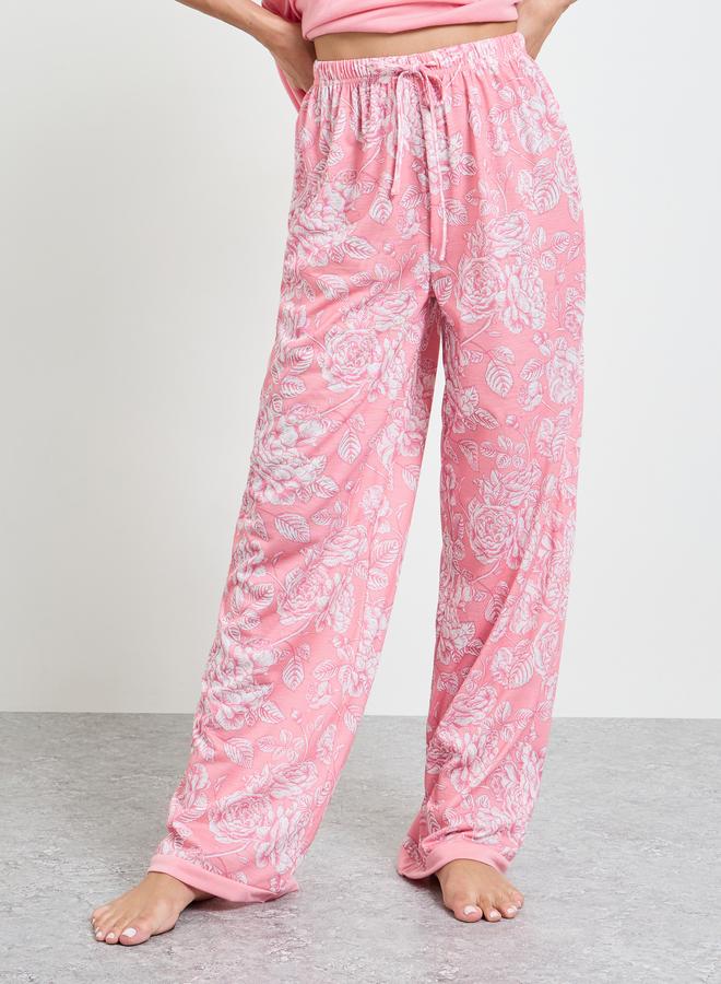 Styli Pink Gathered Swing Cami and Floral Print Pyjama Set - Image 5