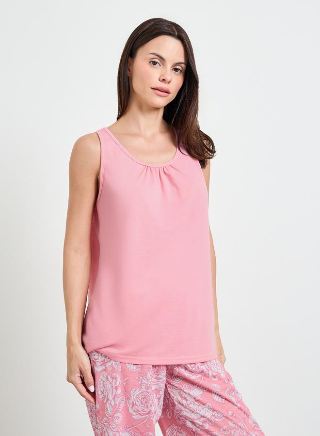 Styli Pink Gathered Swing Cami and Floral Print Pyjama Set - Image 3