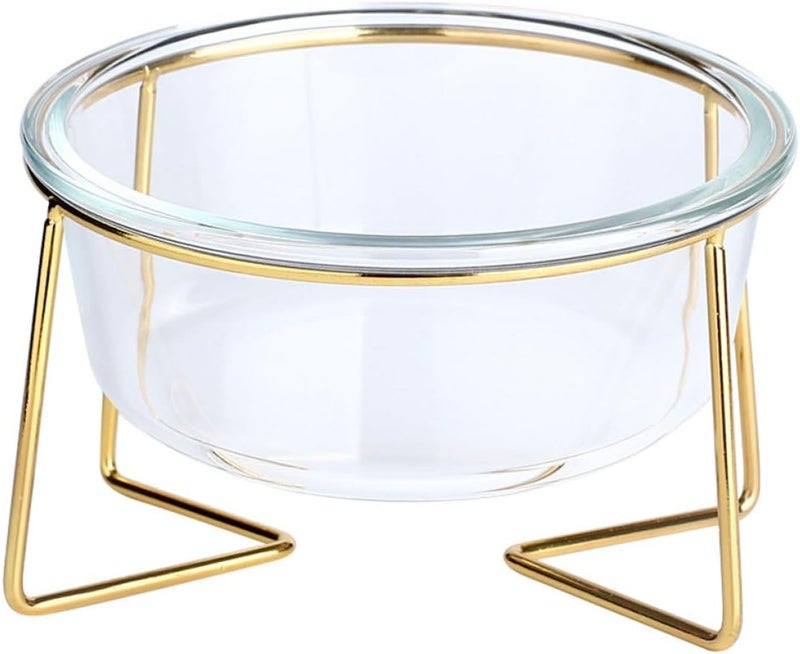 Oblique Glass Pet Food Bowl with High Base Stand 17.8cm 800ml Tilted Raised Feeder for Cats and Dogs Elevated Feeding Dish for Pets Random Style - Image 1