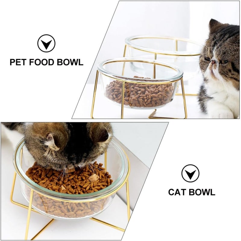 Oblique Glass Pet Food Bowl with High Base Stand 17.8cm 800ml Tilted Raised Feeder for Cats and Dogs Elevated Feeding Dish for Pets Random Style - Image 3